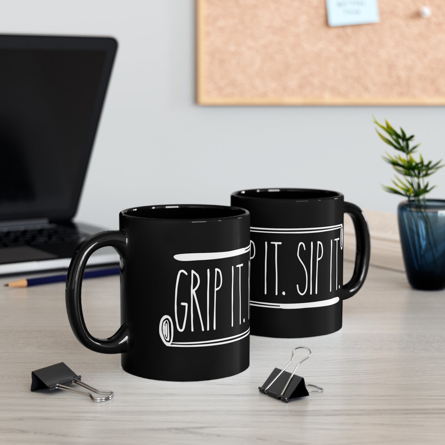 Grip it. Rip it. Sip it. Simple Text Design Black Ceramic Mug