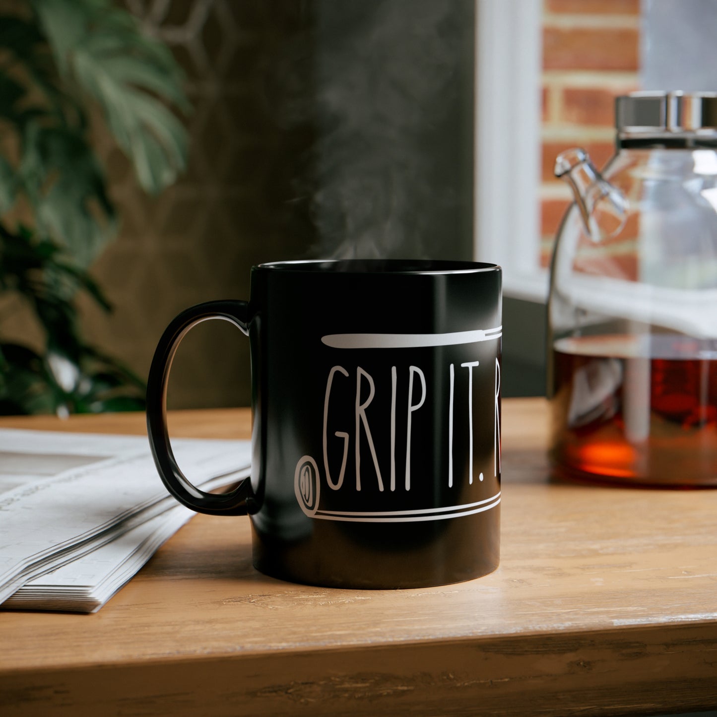 Grip it. Rip it. Sip it. Simple Text Design Black Ceramic Mug