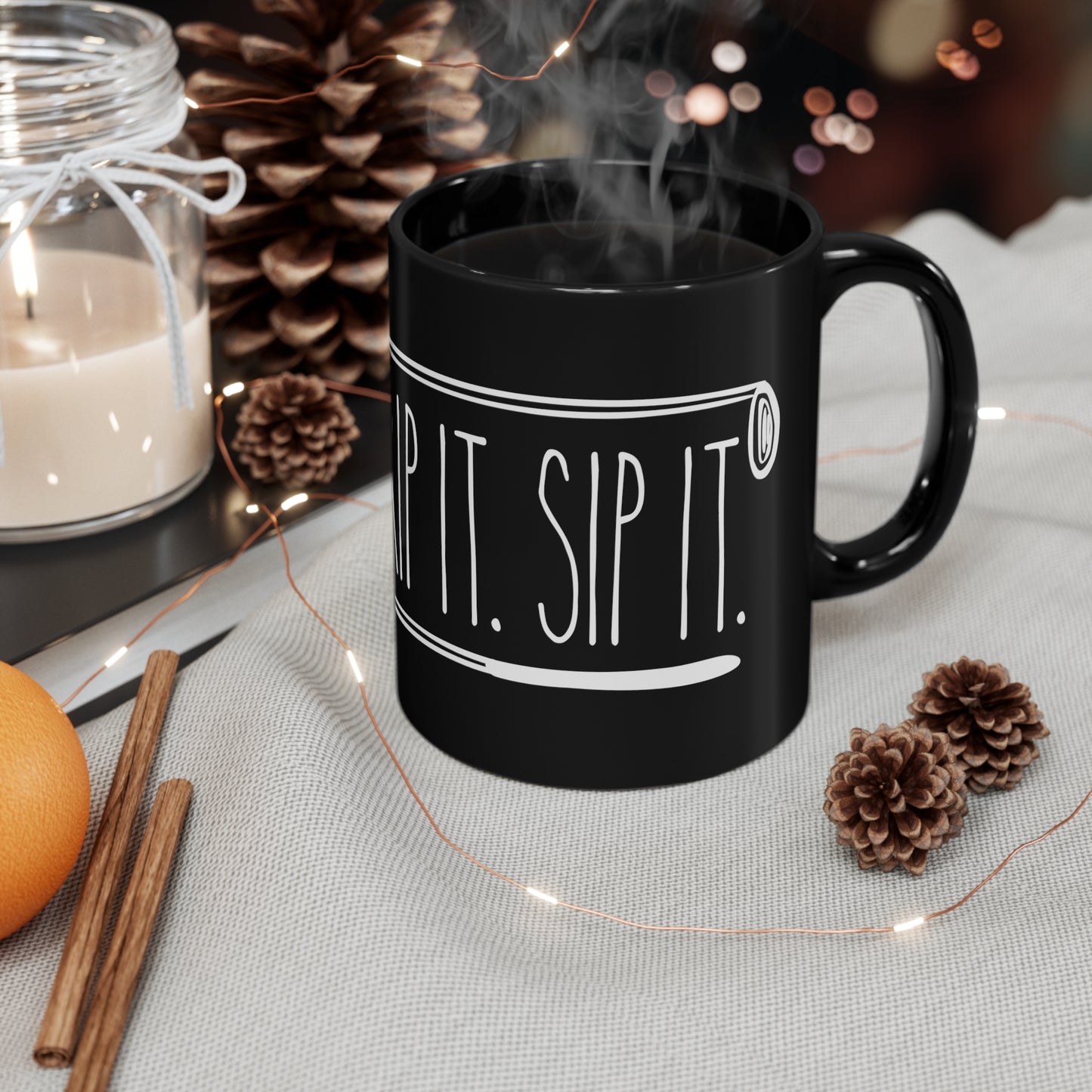 Grip it. Rip it. Sip it. Simple Text Design Black Ceramic Mug